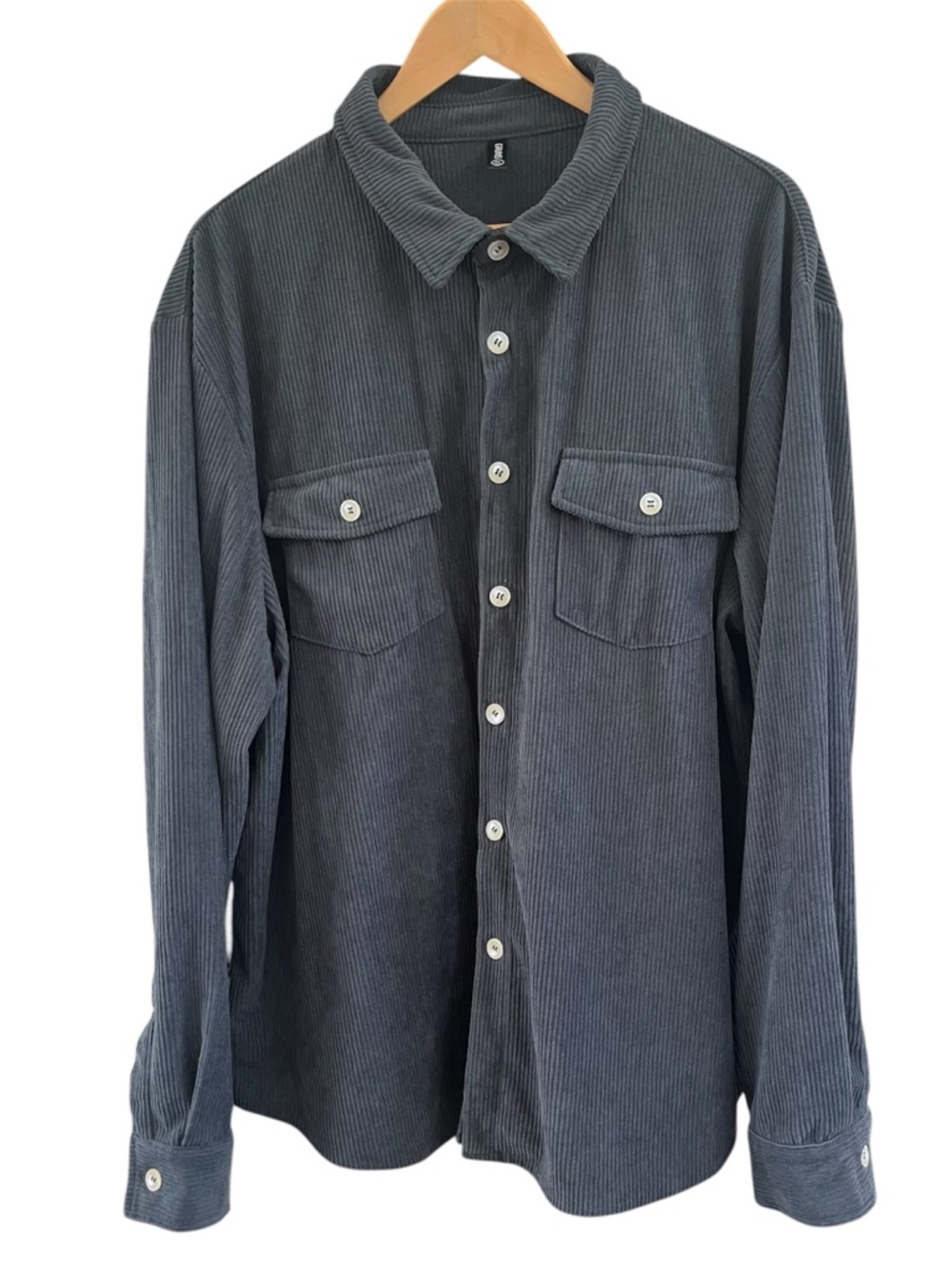 Men's Corduroy Overshirt XL Gray Ribbed Shirt Jacket Shacket Long Sleeve